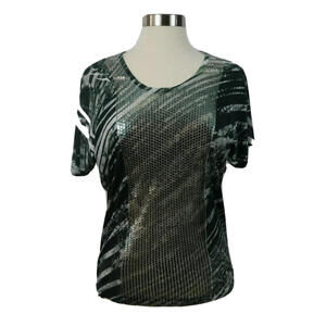 Daytrip Womens Sheer Neck Striped T Blouse Sequin Accents No Tag M?